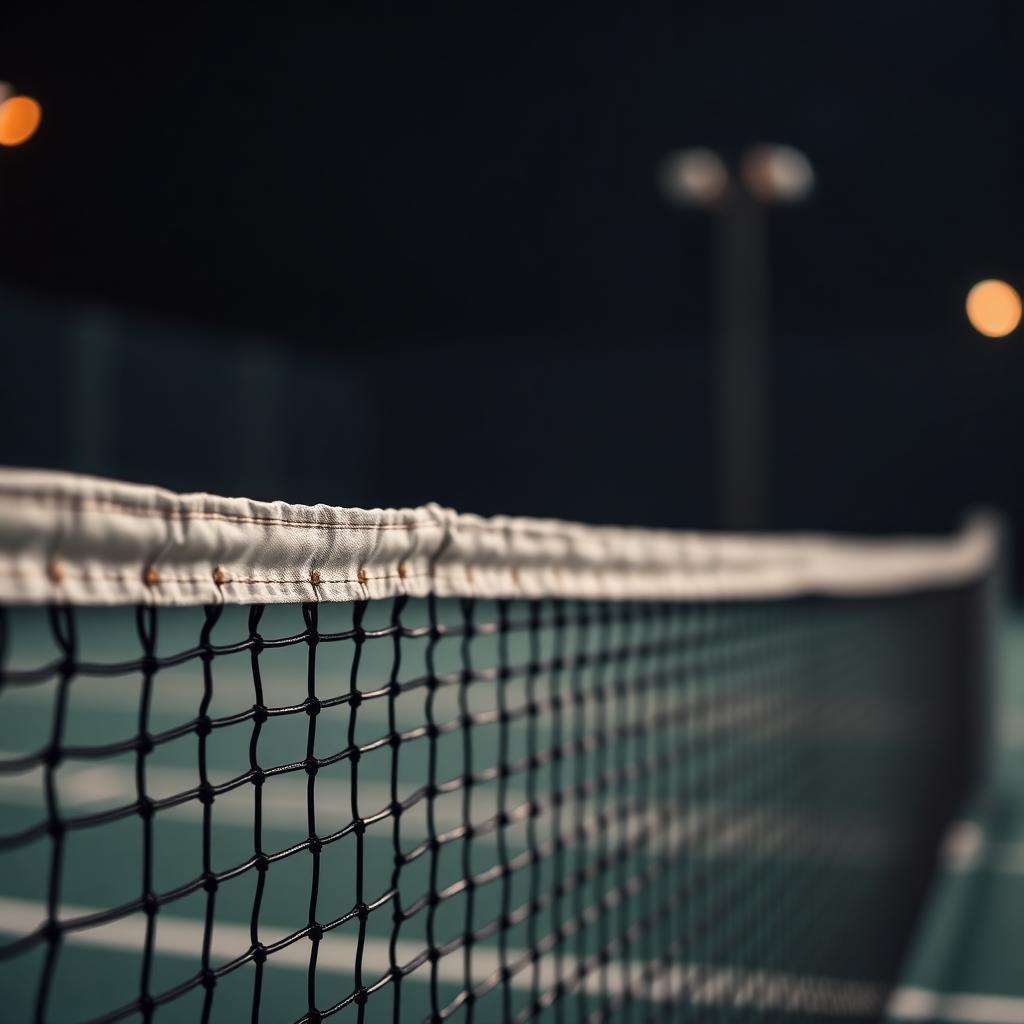 Rede de padel iluminada durante um jogo noturno
